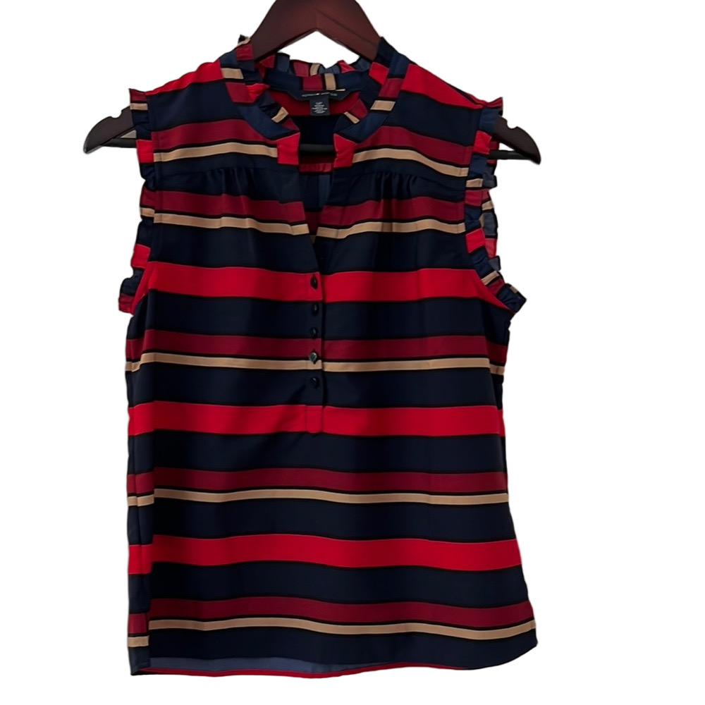 Tommy Hilfiger Sleeveless Ruffled Blouse Blue and Red